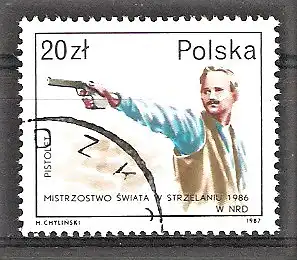 Briefmarke Polen Mi.Nr. 3120 o Erfolge polnischer Sportler bei verschiedenen Weltmeisterschaften 1986 / Adam Kaczmarek, WM im Pistolenschießen, DDR