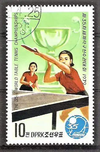 Briefmarke Korea-Nord Mi.Nr. 1829 o Tischtennisweltmeisterschaften 1979 / Damen-Doppel, Pokal