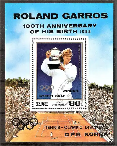 Briefmarke Korea-Nord BLOCK 228 o (Mi.Nr. 2892) Tennis 1987 / Steffi Graf