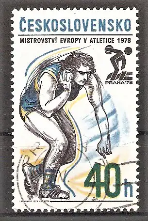 Briefmarke Tschechoslowakei Mi.Nr. 2437 o Leichtathletik-Europameisterschaften, Prag 1978 / Kugelstoßen