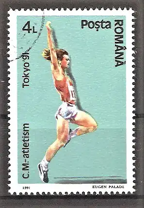 Briefmarke Rumänien Mi.Nr. 4741 o Leichtathletikweltmeisterschaften, Tokio 1991 / Weitsprung