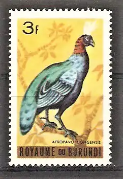 Briefmarke Burundi Mi.Nr. 147 ** Vögel 1965 / Kongopfau (Afropavo congolensis)