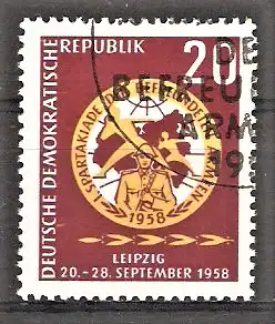 Briefmarke DDR Mi.Nr. 658 o Erste Sommerspartakiade der befreundeten Armeen 1958 / Emblem der Spartakiade