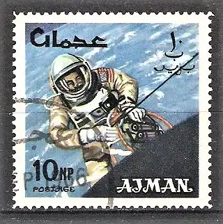 Briefmarke Ajman Mi.Nr. 96 A o Weltraumforschung 1966 / Raumausstieg Astronaut E. H. White (Gemini 4)