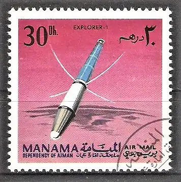 Briefmarke Ajman-Manama Mi.Nr. 88 A o Weltraumforschung 1968 / Raumsonde Explorer 1