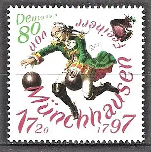 Briefmarke BRD Mi.Nr. 3546 ** Freiherr von Münchhausen 2020 / Münchhausens Ritt auf der Kanonenkugel