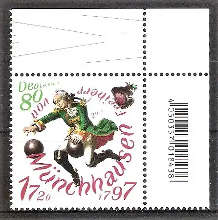 Briefmarke BRD Mi.Nr. 3546 ** BOGENECKE o.r. / Freiherr von Münchhausen 2020 / Münchhausens Ritt auf der Kanonenkugel