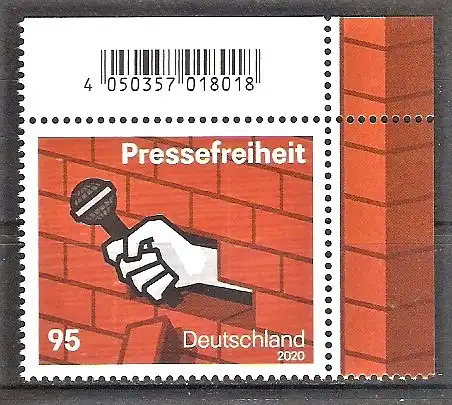 Briefmarke BRD Mi.Nr. 3515 ** BOGENECKE o.r. / Pressefreiheit 2020