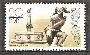 Briefmarke DDR Mi.Nr. 3265 ** Nationale Briefmarkenausstellung Magdeburg 1989 / Eulenspiegelbrunnen