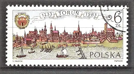 Briefmarke Polen Mi.Nr. 2876 o 750 Jahre Stadt Thorn 1983 / Stadtansicht von Thorn