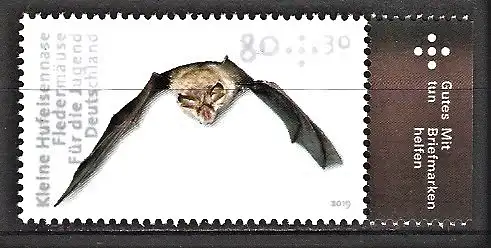 Briefmarke BRD Mi.Nr. 3485 ** Seitenrand rechts - Fledermäuse 2019 / Kleine Hufeisennase (Rhinolophushipposideros)