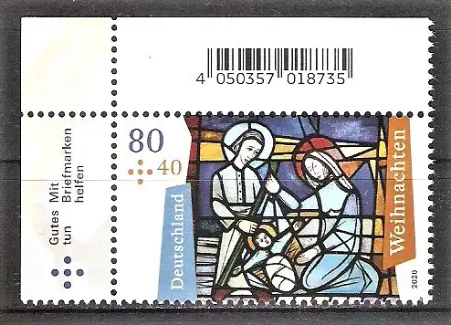 Briefmarke BRD Mi.Nr. 3571 ** BOGENECKE o.l. Weihnachten 2020 / Geburt Christi, Detail eines Kirchenfensters von St. Katharina, Bad Soden am Taunus
