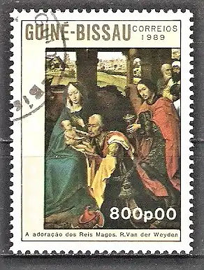 Briefmarke Guinea-Bissau Mi.Nr. 1109 o Weihnachten 1989 - Gemälde / "Anbetung der Könige" von Rogier van der Weyden