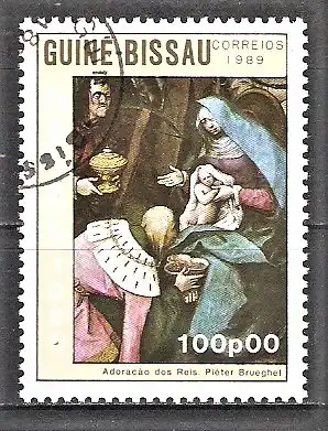 Briefmarke Guinea-Bissau Mi.Nr. 1105 o Weihnachten 1989 - Gemälde / "Anbetung der Könige" von Pieter Bruegel