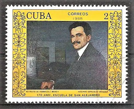 Briefmarke Cuba Mi.Nr. 3150 o 170 Jahre San-Alejandro-Kunstakademie 1988 - Gemälde / "Rodriguez Morey" von Eugenio Gonzalez Olivera