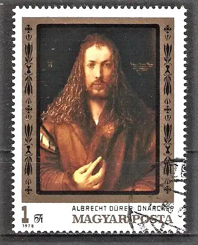 Briefmarke Ungarn Mi.Nr. 3328 A o 450. Todestag von Albrecht Dürer 1979 / "Selbstbildnis im Alter von 29 Jahren"