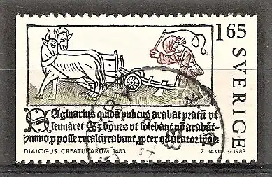 Briefmarke Schweden Mi.Nr. 1226 o 500 Jahre Druckereigewerbe in Schweden 1983 / Holzschnitt aus „Dialogus creaturarum“
