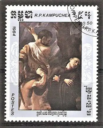 Briefmarke Kambodscha Mi.Nr. 621 o 450. Todestag von Correggio 1984 / "Martyrium des hl. Placidus"