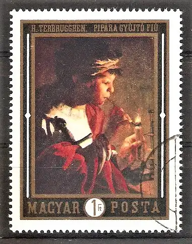 Briefmarke Ungarn Mi.Nr. 2557 A o Gemälde holländischer Meister 1969 / "Pfeiferauchender Knabe" von Hendrick ter Brugghen