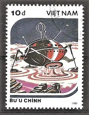 Briefmarke Vietnam Mi.Nr. 1951 o Tag der Kosmonautik 1988 / Modelle von Raumfahrzeugen