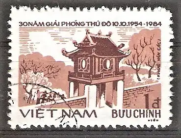 Briefmarke Vietnam Mi.Nr. 1492 o 30. Jahrestag der Befreiung von Hanoi 1984 / Tempelgebäude