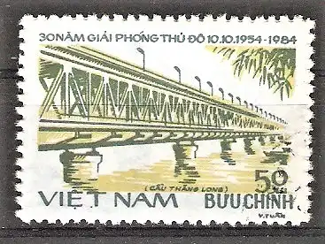 Briefmarke Vietnam Mi.Nr. 1491 o 30. Jahrestag der Befreiung von Hanoi 1984 / Neue Thăng-Long-Brücke