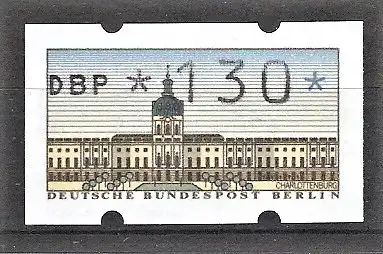 Briefmarke Berlin Automatenmarke Mi.Nr. 1 ** 130 Pf. Schloss Charlottenburg 1987 mit rückseitiger Zählnummer "1440"
