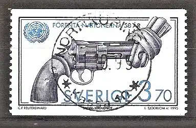 Briefmarke Schweden Mi.Nr. 1899 o 50 Jahre Vereinte Nationen (UNO) 1995 / "Gewaltlos" -  Skulptur von Carl Fredrik Reuterswärd