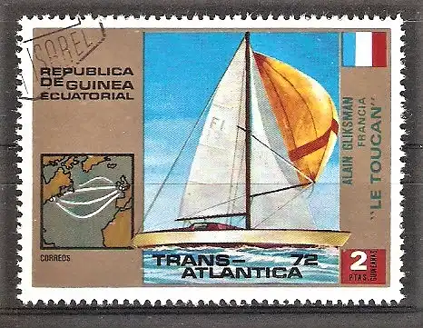 Briefmarke Äquatorial-Guinea Mi.Nr. 201 o Transatlantik-Segelregatta 1973 / Segelboot „Le Toucan“