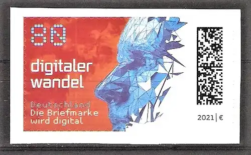 Briefmarke BRD Mi.Nr. 3592 A ** Digitaler Wandel 2021 (selbstklebend aus Folienblatt) / Computergraphik eines menschlichen Gesichtes