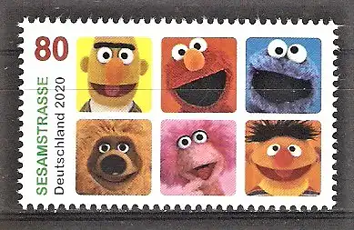 Briefmarke BRD Mi.Nr. 3530 ** Fernsehserie „Sesamstraße“ 2020 / Bert, Elmo, Krümelmonster, Samson, Tiffy, Ernie - Figuren aus der Kinderfernsehserie „Sesamstraße“