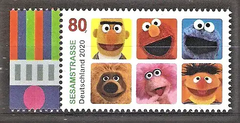 Briefmarke BRD Mi.Nr. 3530 ** Fernsehserie „Sesamstraße“ 2020 / Bert, Elmo, Krümelmonster, Samson, Tiffy, Ernie - Figuren aus der Kinderfernsehserie „Sesamstraße“