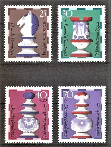 Briefmarke BRD Mi.Nr. 742-745 ** Schachfiguren 1972 / Schachfiguren aus der Fayencemanufaktur Gien (Frankreich), sogenannter „St.-Georgs-Figurensatz“ (19. Jh.) Kompletter Satz !