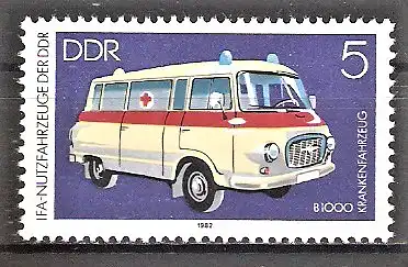 Briefmarke DDR Mi.Nr. 2744 ** Industrieverband Fahrzeugbau (IFA) 1982 / Nutzfahrzeuge - Rotes Kreuz Krankenwagen Barkas B 1000
