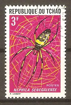 Briefmarke Tschad Mi.Nr. 512 o Insekten und Spinnentiere 1972 / Seidenspinne (Nephila senegalensis) #20241