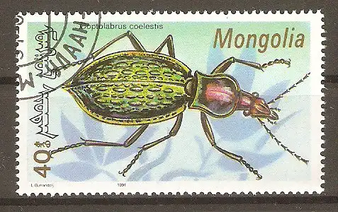 Briefmarke Mongolei Mi.Nr. 2279 o Insekten 1991 / Käfer (Coptolabrus coelestis) #20243