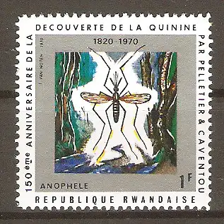 Briefmarke Ruanda Mi.Nr. 410 ** 150. Jahrestag der Entdeckung des Chinins 1970 / Anopheles-Mücke #20245