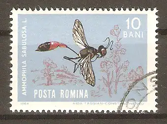 Briefmarke Rumänien Mi.Nr. 2261 o Insekten 1964 / Sandwespe (Ammophila sabulosa) #20247