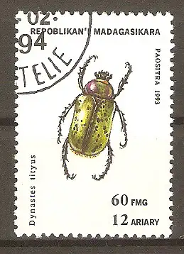 Briefmarke Madagaskar Mi.Nr. 1657 o Käfer 1994 / Östlicher Herkuleskäfer (Dynastes tityus) #20249