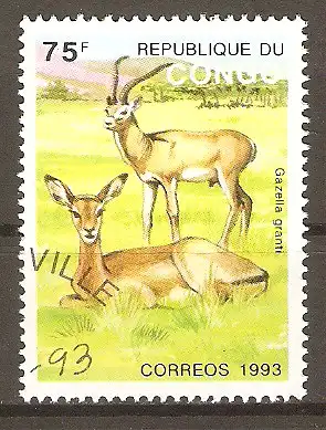 Briefmarke Kongo - Brazzaville Mi.Nr. 1364 I o Einheimische Wildtiere 1993 / Grantgazelle (Gazella granti) #202416