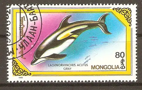 Briefmarke Mongolei Mi.Nr. 2146 o Weißseitendelphin (Lagenorhynchus acutus) #202419