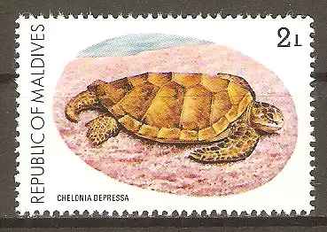 Briefmarke Malediven Mi.Nr. 864 ** Naturschutz 1980 / Meeresschildkröten - Australische Suppenschildkröte (Chelonia depressa) #202431