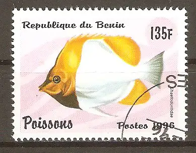 Briefmarke Benin Mi.Nr. 900 o Fische 1996 / Falterfisch (Chaetodontus sp.) #202434