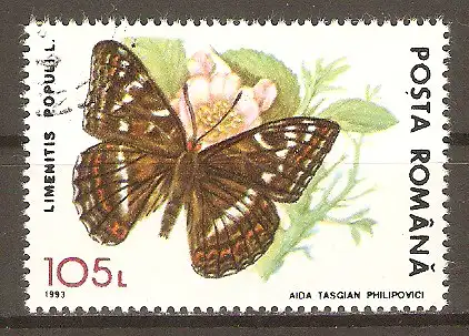 Briefmarke Rumänien Mi.Nr. 4899 o Geschützte Fauna 1993 / Großer Eisvogel (Limenitis populi) #202439