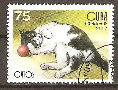 Briefmarke Cuba Mi.Nr. 4901 o Hauskatzen 2007 / Katze mit Ball #202444