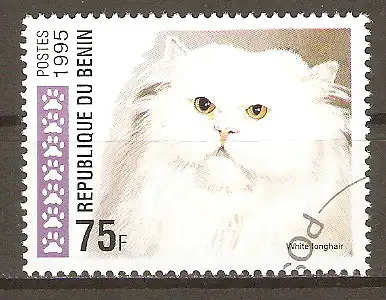 Briefmarke Benin Mi.Nr. 670 o Katzen 1995 / Weiße Langhaar Katze #202445