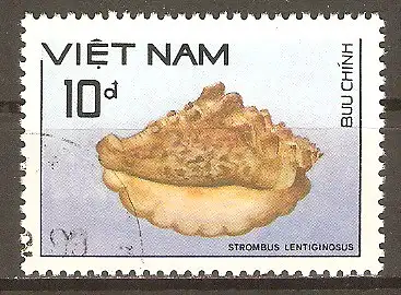 Briefmarke Vietnam Mi.Nr. 1959 o Kopffüßer und Meeresschnecken 1988 / Silber-Flügelschnecke (Strombus lentiginosus) #202449