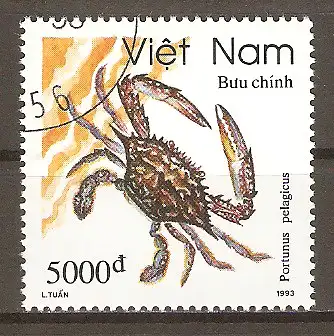 Briefmarke Vietnam Mi.Nr. 2553 o Meereskrabben 1993 / Große Pazifische Schwimmkrabbe (Portunus pelagicus) #202452