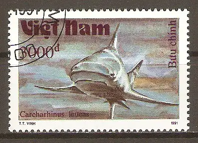 Briefmarke Vietnam Mi.Nr. 2314 o Haie 1991 / Sandtigerhai (Carcharias taurus) #202455