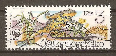 Briefmarke Tschechoslowakei Mi.Nr. 3008 o Weltweiter Naturschutz 1989 / Amphibien - Goldbauch-Unke (Bombina variegata) #202464